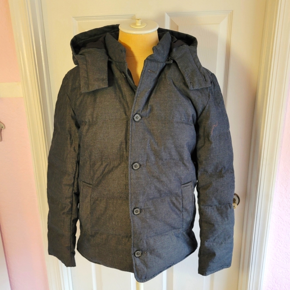 Vince Youth‎ Down Filled Gray Puffer Coat With Hood XL Unisex Winter women's Sl